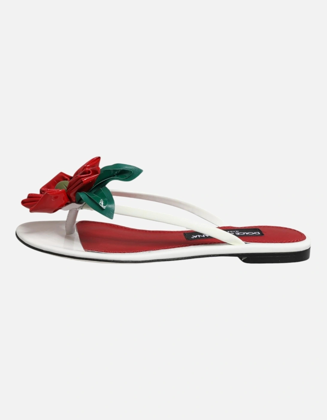 Patent Leather Sandals with Asymmetrical Flowers Women - White And Red