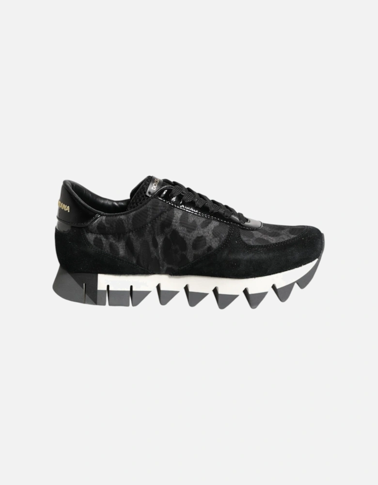 Low Top Leather Sneakers with Logo Details Women - Black And Gray