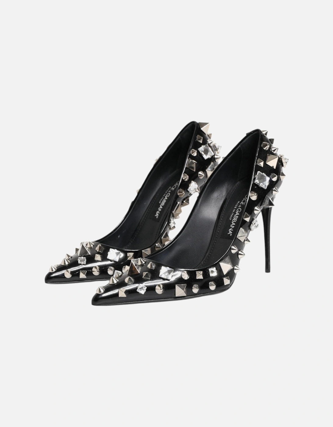 Embellished Leather Heel Pumps with Crystals Women - Black
