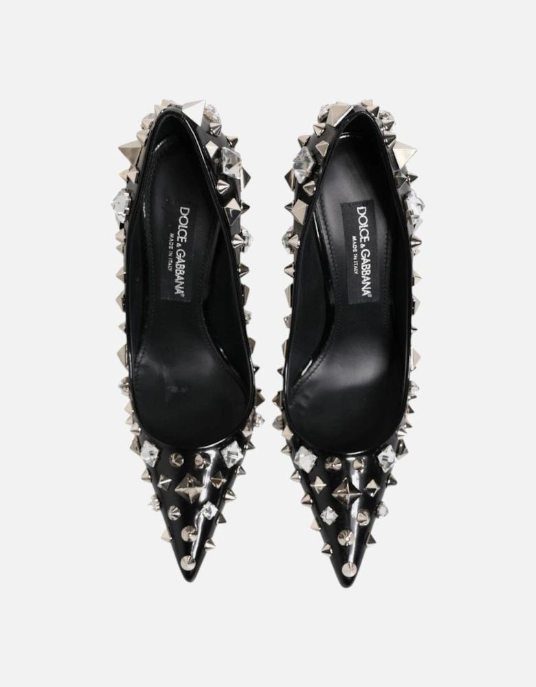 Embellished Leather Heel Pumps with Crystals Women - Black