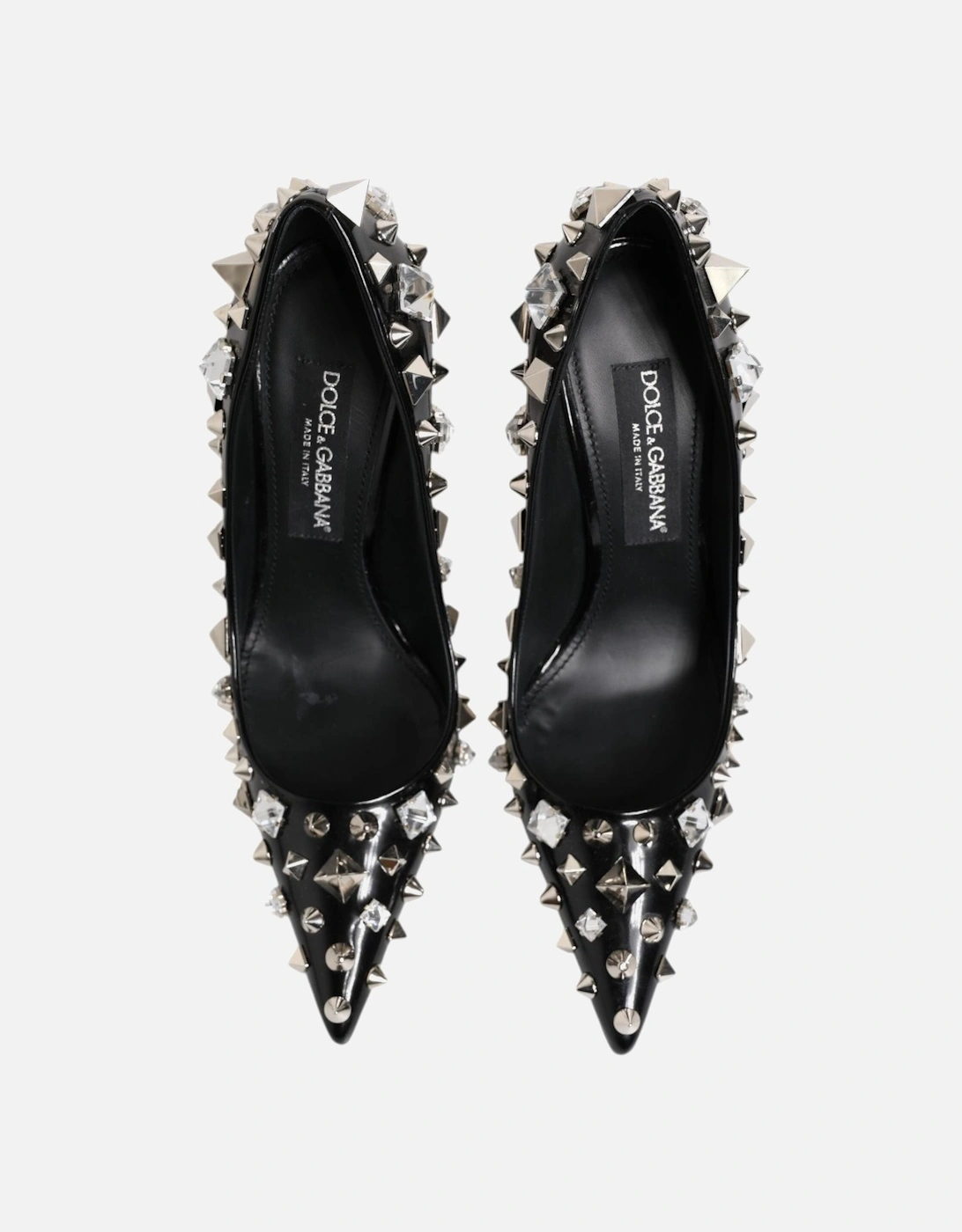 Embellished Leather Heel Pumps with Crystals Women - Black