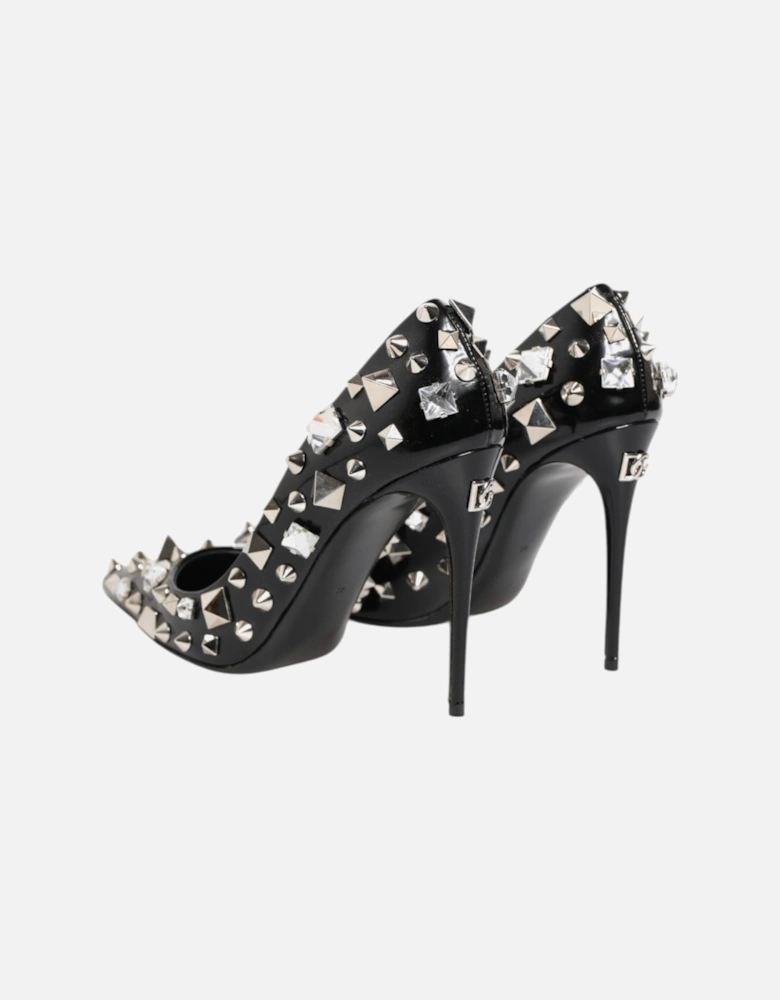 Embellished Leather Heel Pumps with Crystals Women - Black