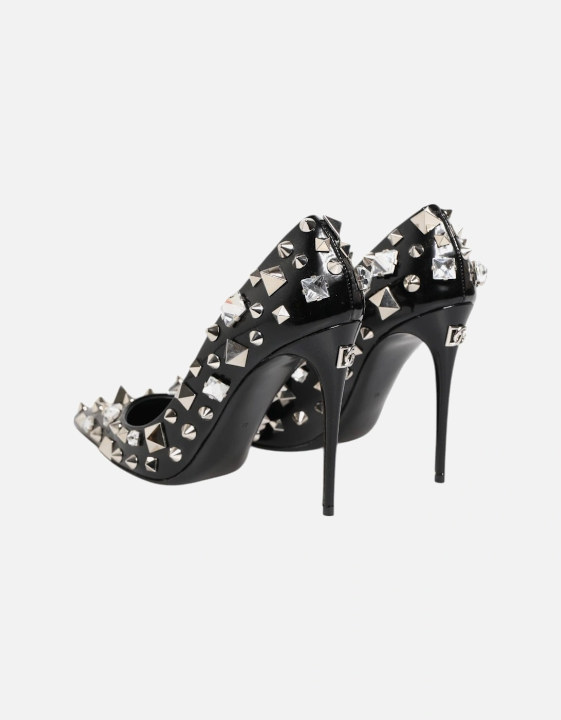 Embellished Leather Heel Pumps with Crystals Women - Black