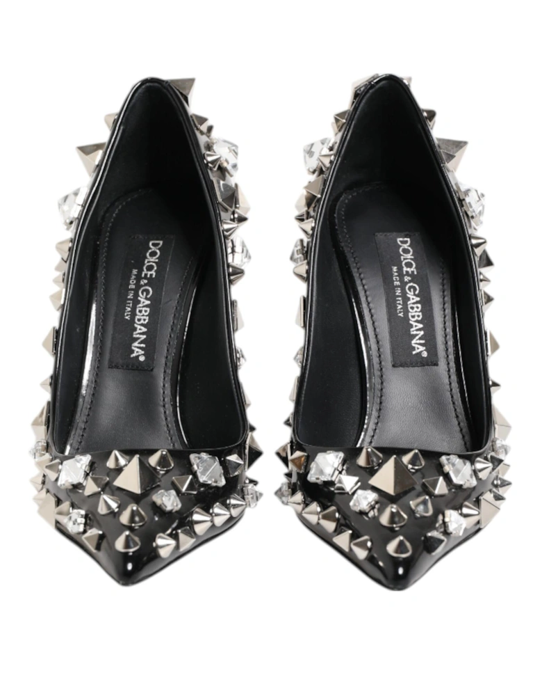 Embellished Leather Heel Pumps with Crystals Women - Black