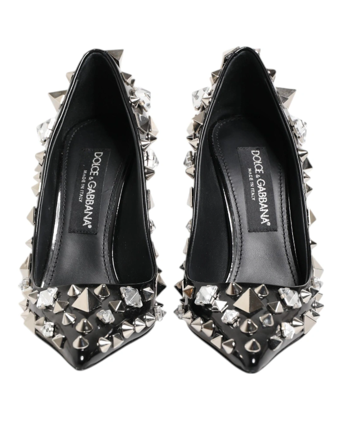 Embellished Leather Heel Pumps with Crystals Women - Black