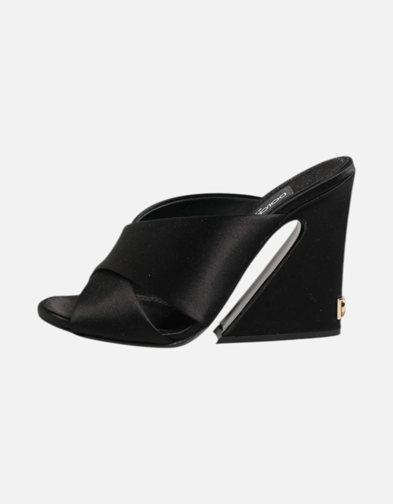 Satin High Heel Crossover Panel Sandals Women - Black