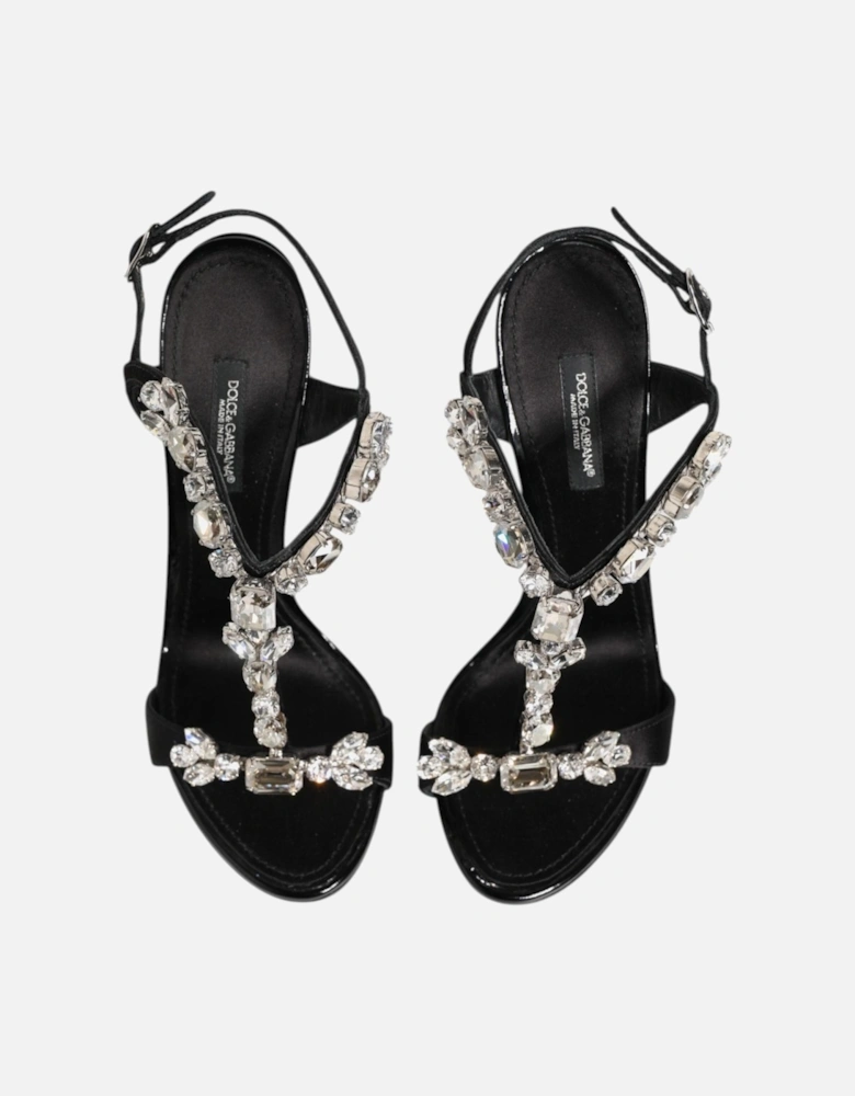 Embellished Crystal Satin Stiletto Heel Sandals Women - Black