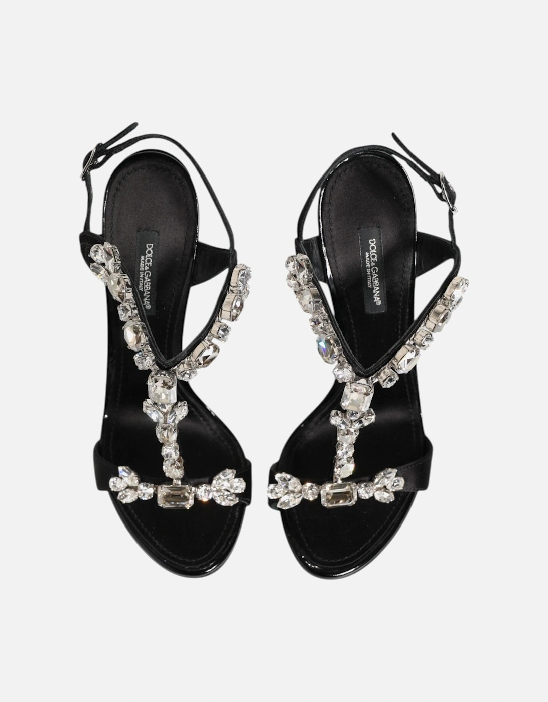Embellished Crystal Satin Stiletto Heel Sandals Women - Black