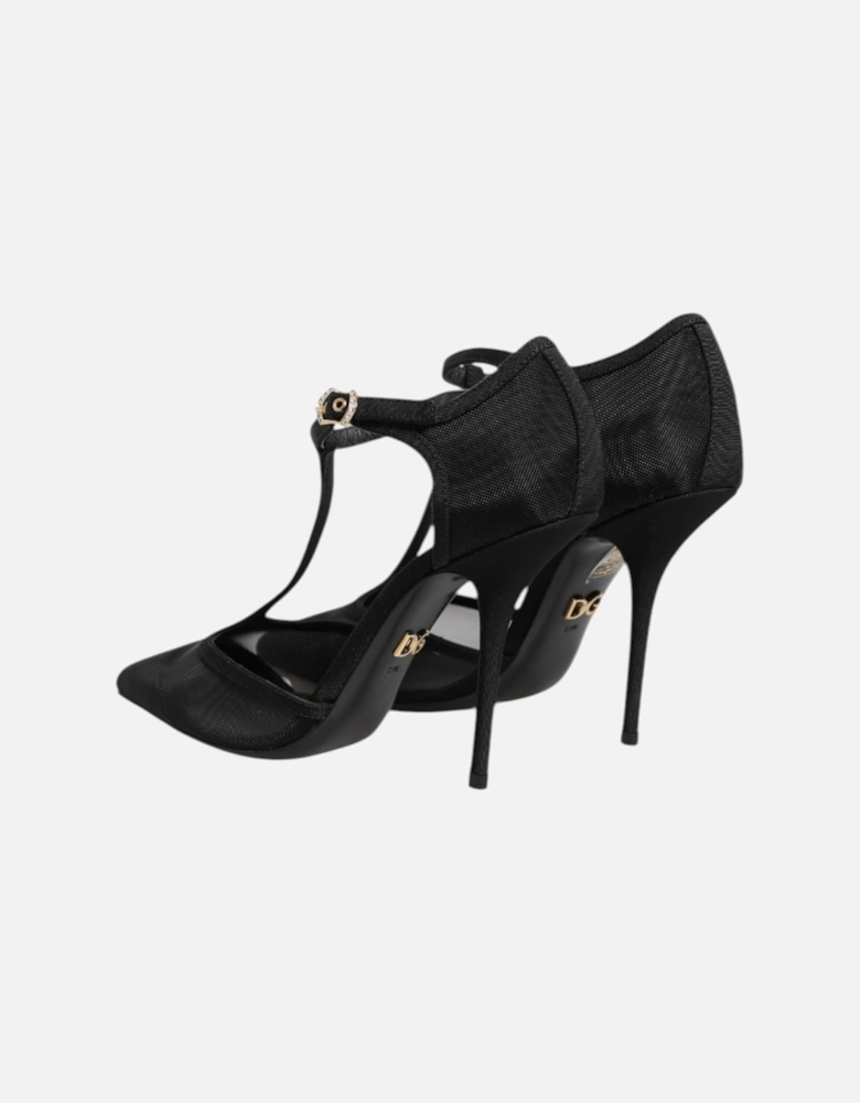 Black Mesh T-Strap High Stiletto Heel Sandals Women