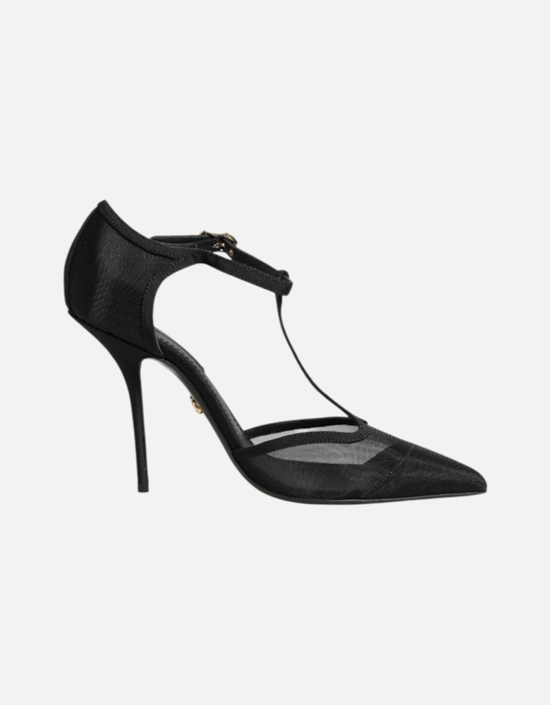Black Mesh T-Strap High Stiletto Heel Sandals Women