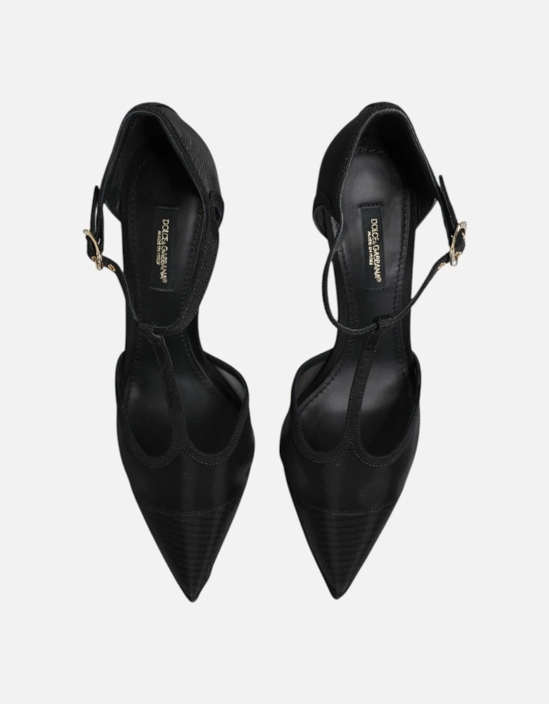 Black Mesh T-Strap High Stiletto Heel Sandals Women
