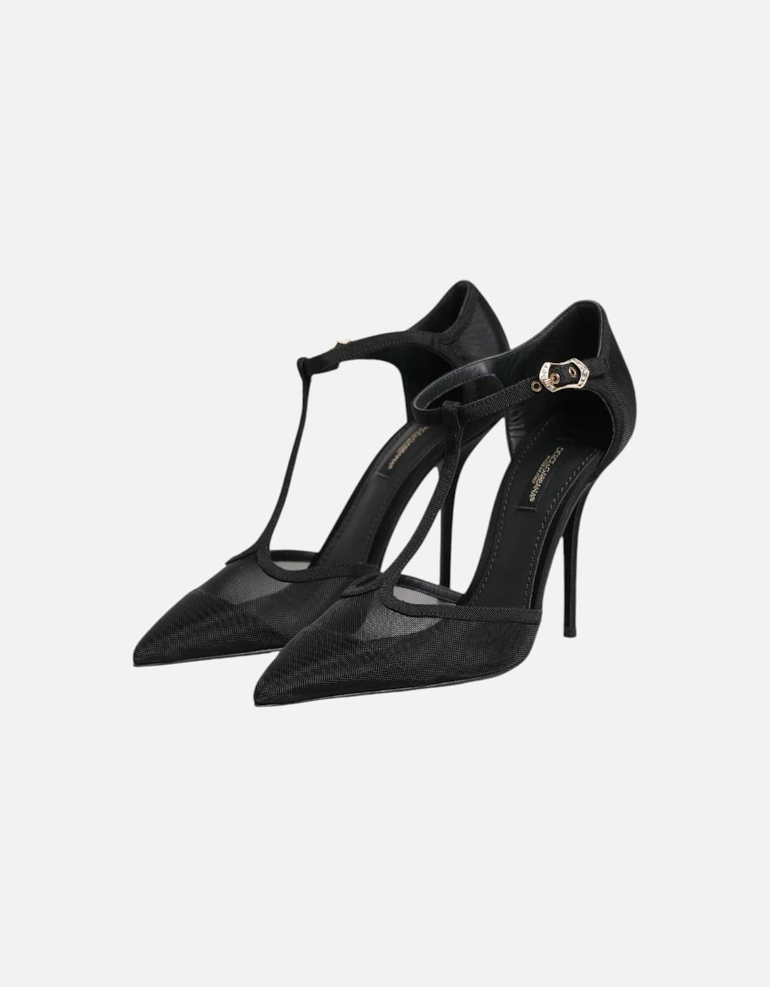 Black Mesh T-Strap High Stiletto Heel Sandals Women