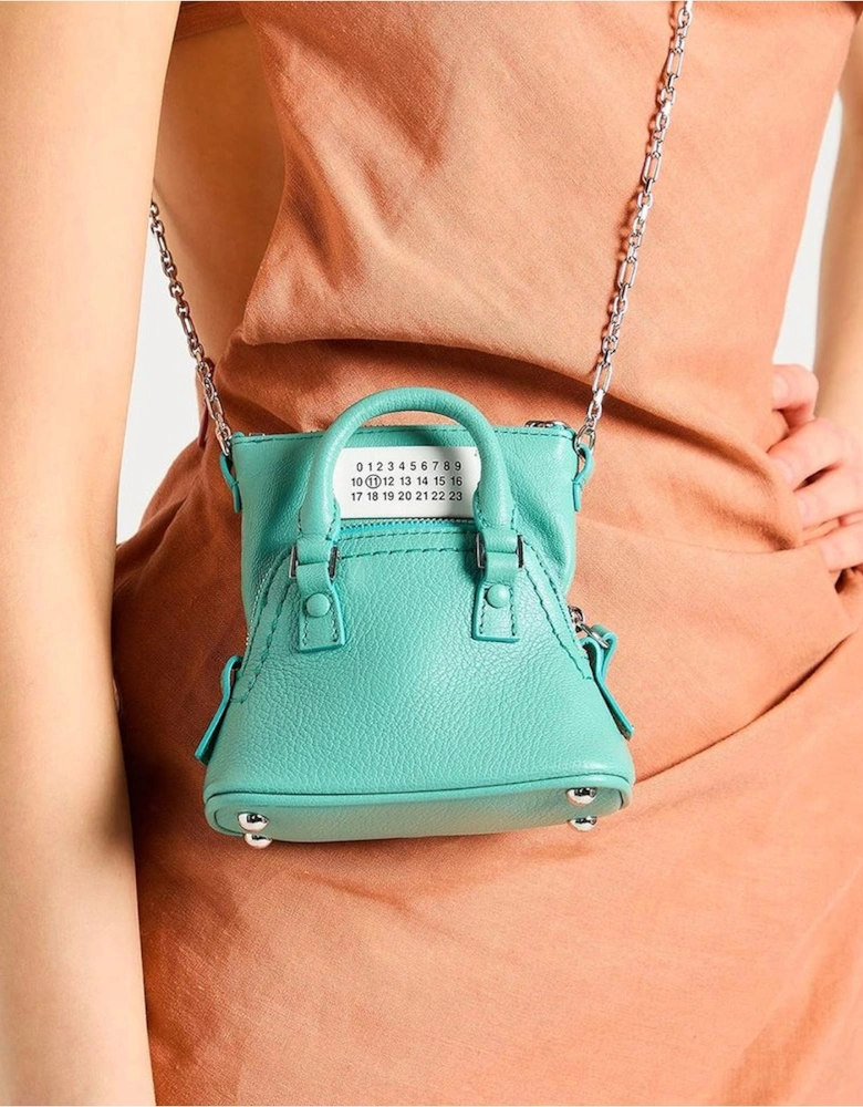 Textured Leather Top Handle Crossbody Bag with Chain Detail Women -