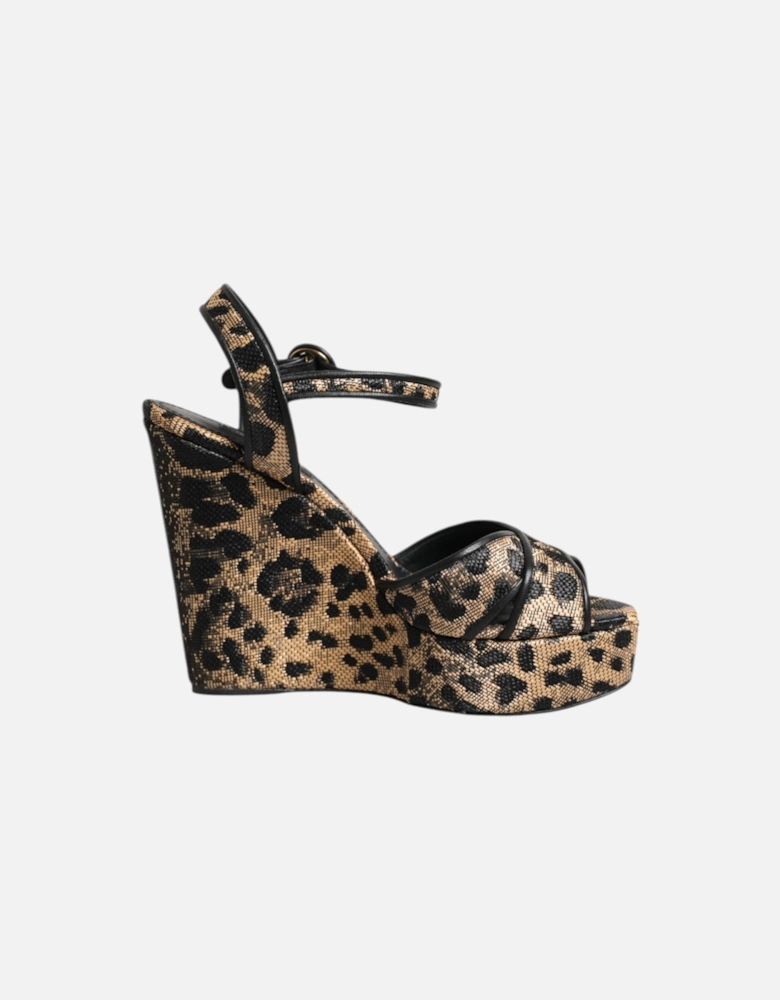 Ankle Strap Leopard Wedge Heels Sandals Women - Black And Brown