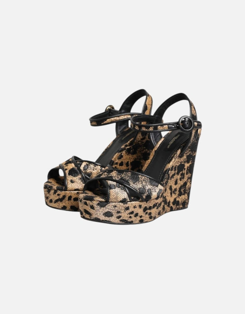 Ankle Strap Leopard Wedge Heels Sandals Women - Black And Brown