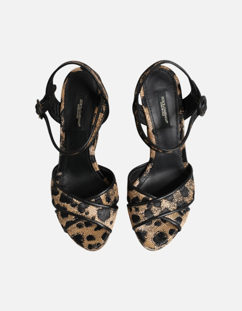 Ankle Strap Leopard Wedge Heels Sandals Women - Black And Brown