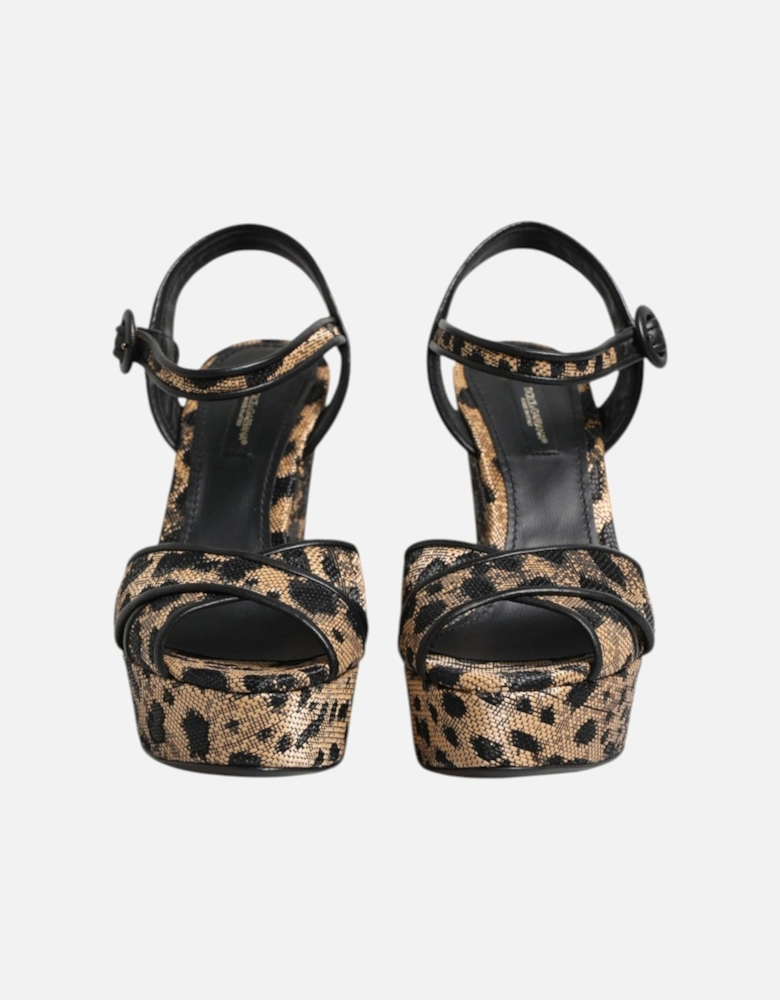 Ankle Strap Leopard Wedge Heels Sandals Women - Black And Brown