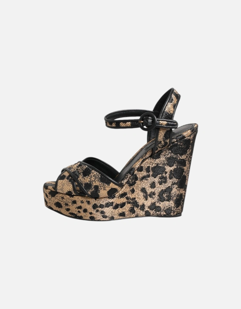 Ankle Strap Leopard Wedge Heels Sandals Women - Black And Brown