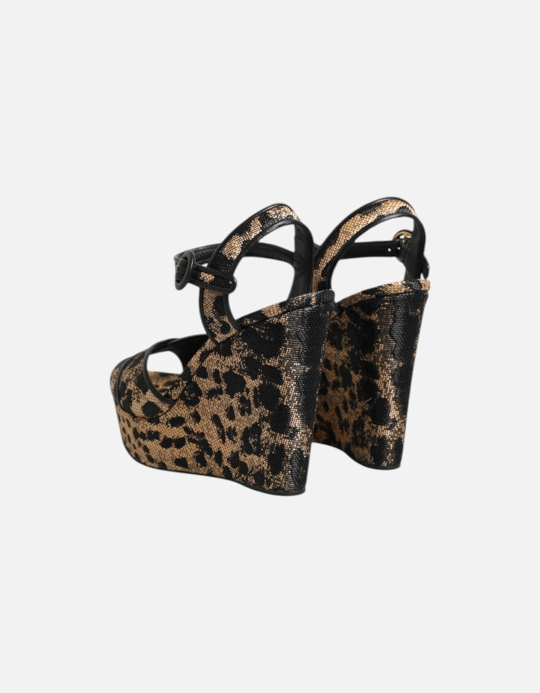 Ankle Strap Leopard Wedge Heels Sandals Women - Black And Brown