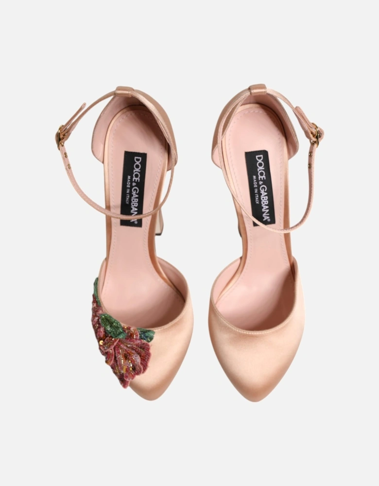 Floral Embellished Ankle Strap Sandals Women - Pink