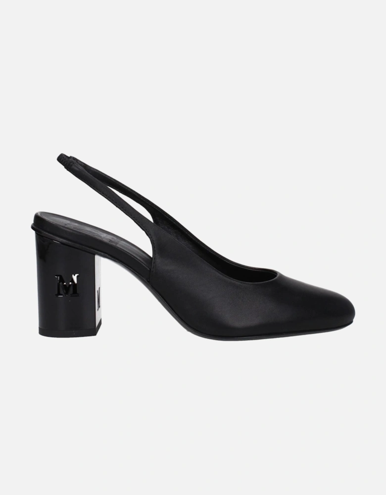 Leather Mid Heel Sandals with Logos Women - Black