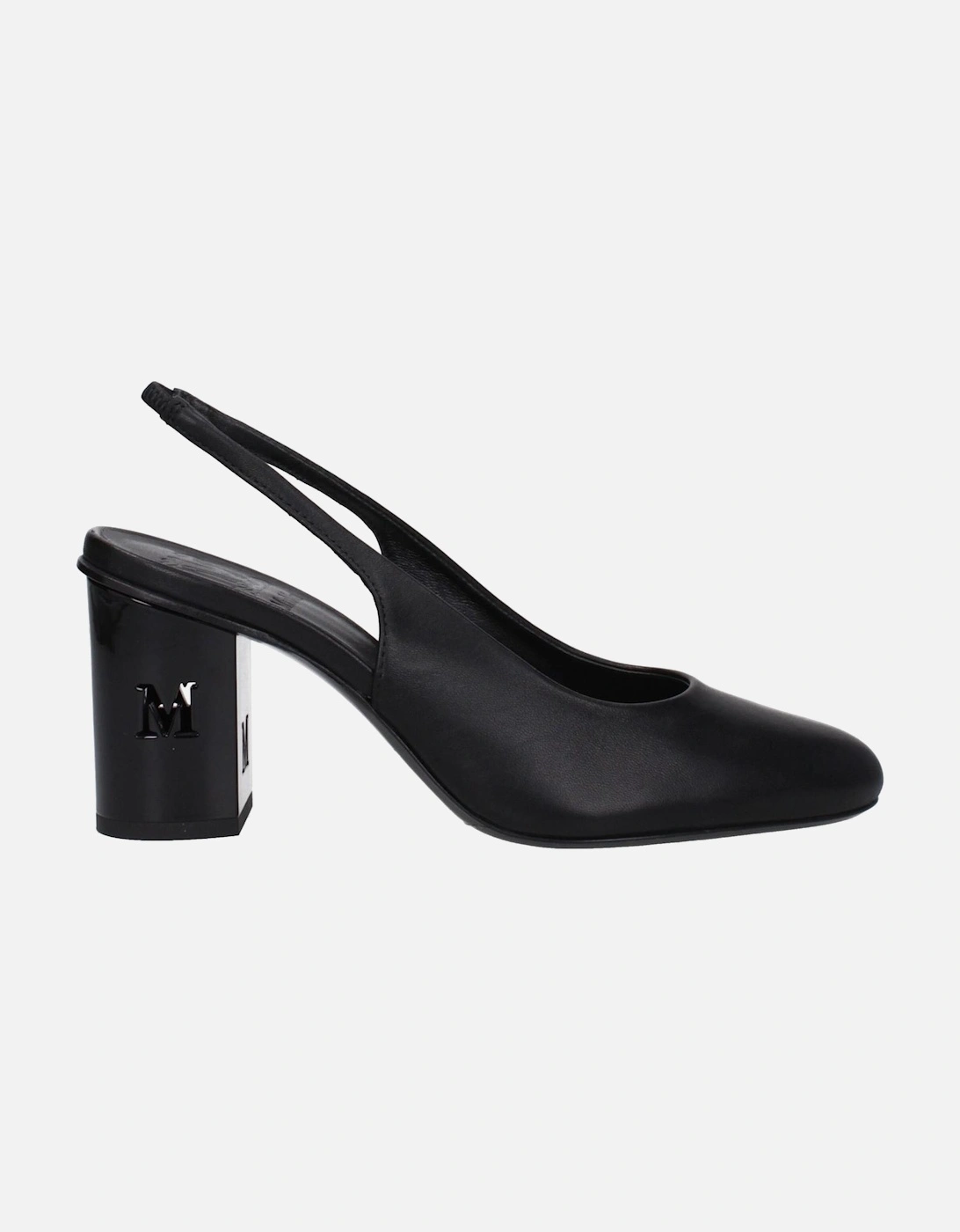 Leather Mid Heel Sandals with Logos Women - Black, 6 of 5