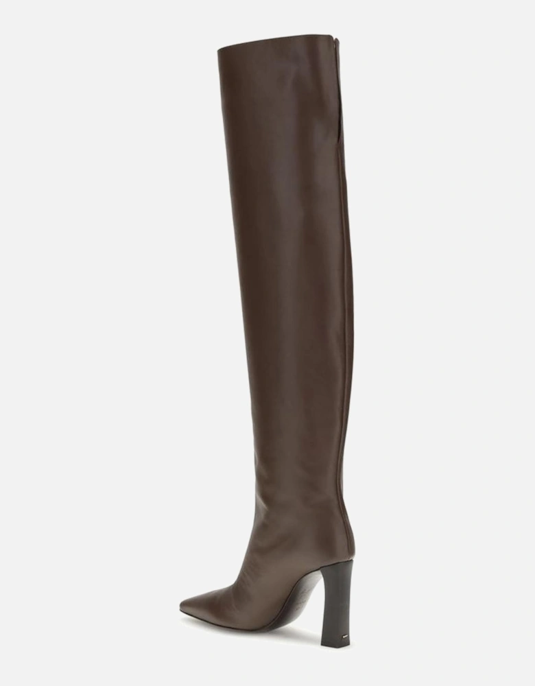 Extra High Leather Boots with Squared Heel Women - Brown