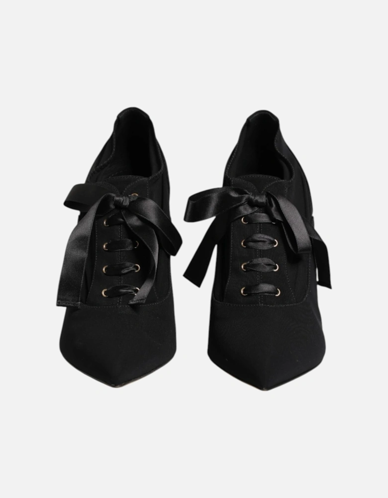 Lace Up Stiletto Pumps with Leather Sole Women - Black