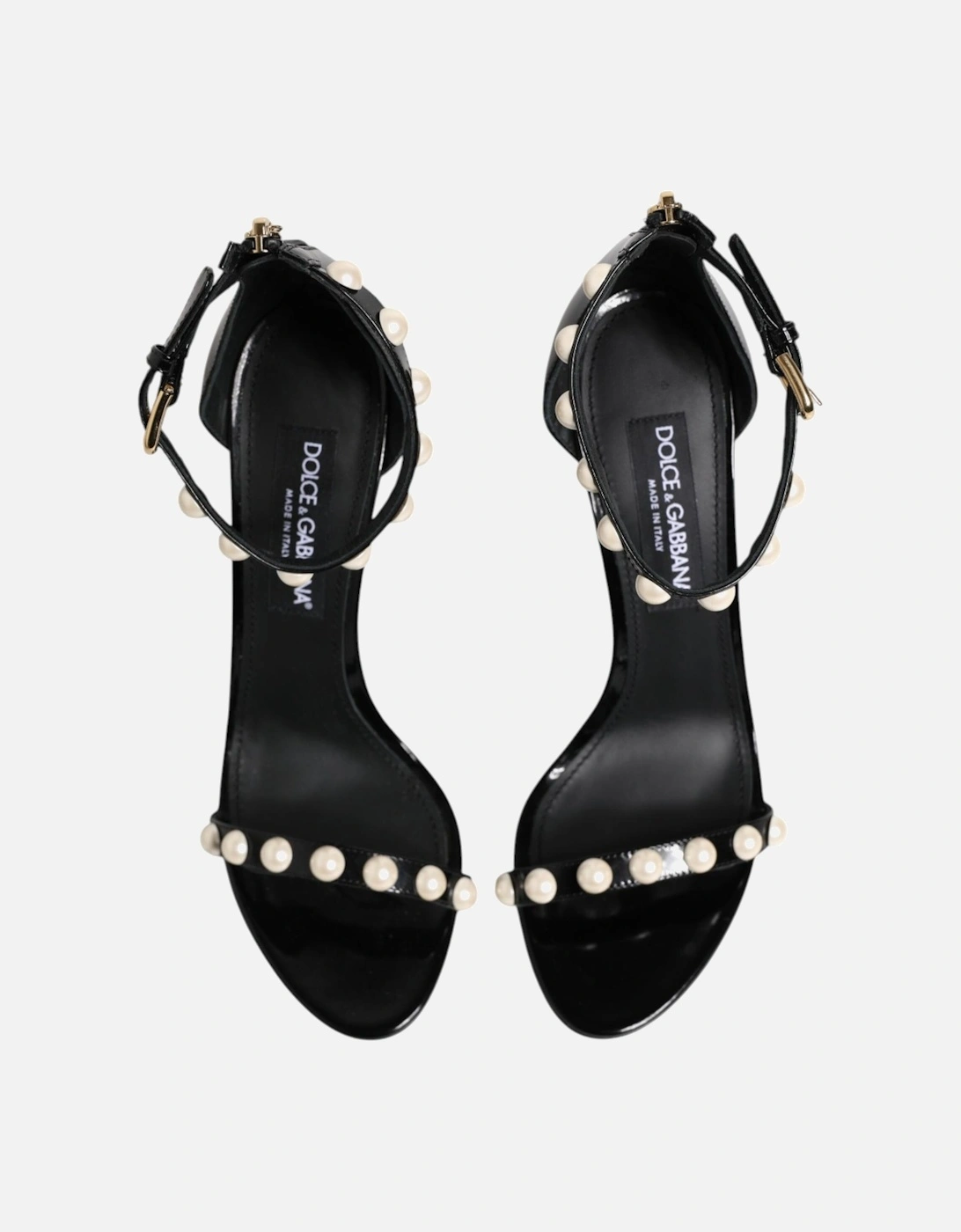 Patent Leather Pearl Embellished Ankle Strap Sandals Women - Black