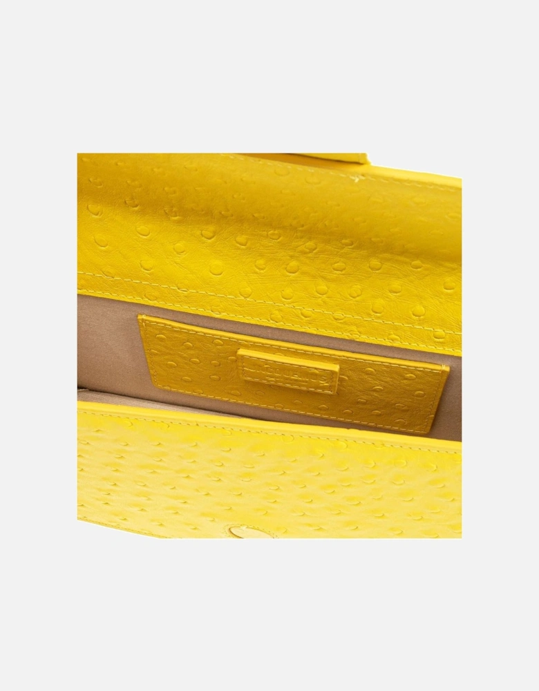 Leather Flap Top Handbag with Shoulder Strap Women - Yellow Bags