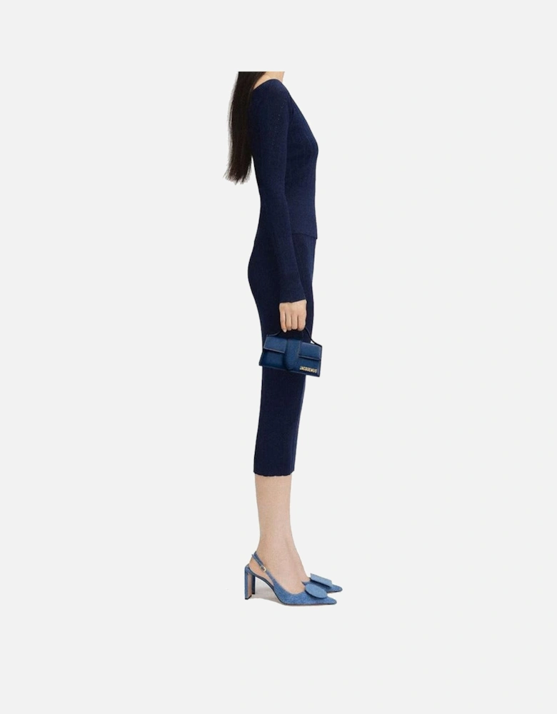 Leather Flap Top Bag with Detachable Strap Women - Blue