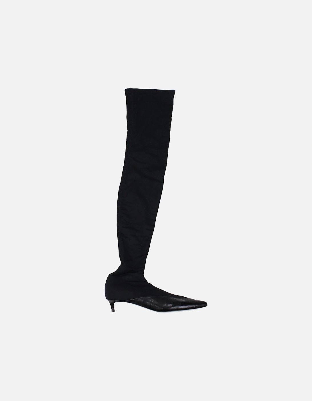 Pointy Toe Mid Heel Fabric Boots Women - Black, 2 of 1