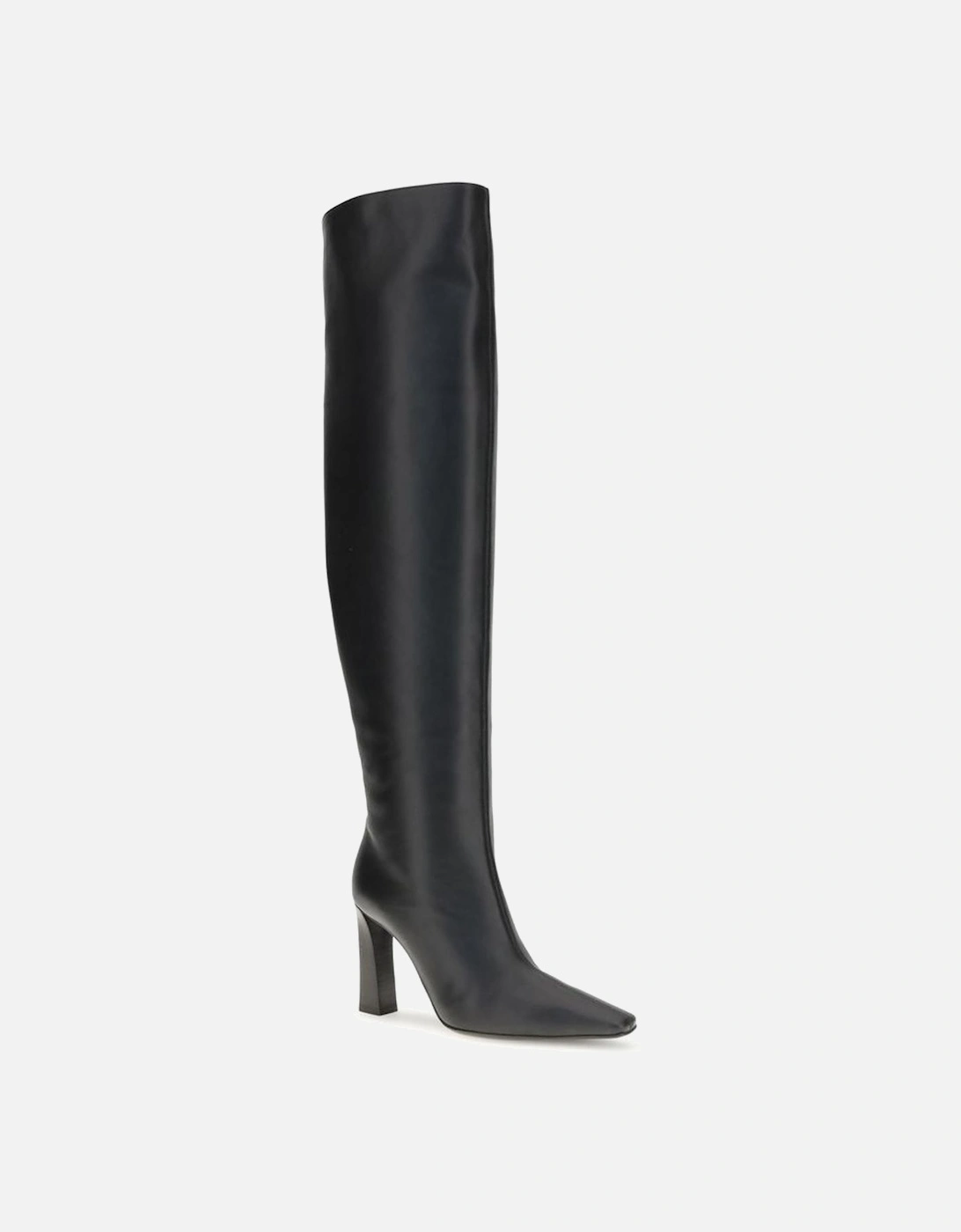 Extra High Leather Boots with Squared Heel Women - Black
