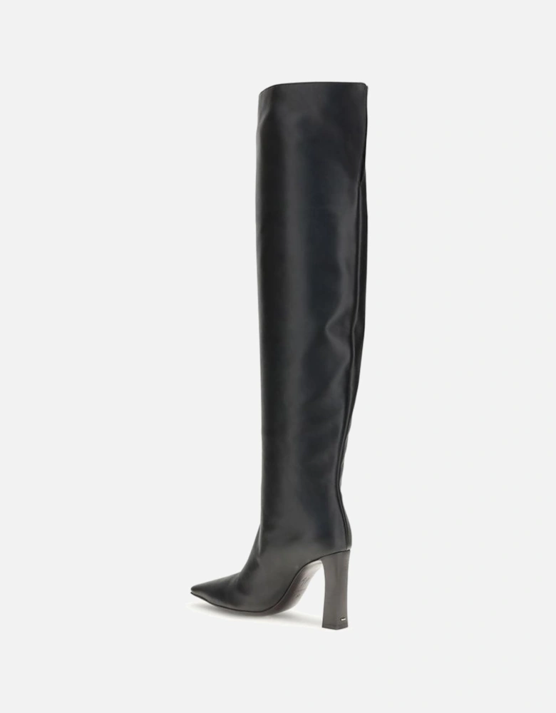 Extra High Leather Boots with Squared Heel Women - Black