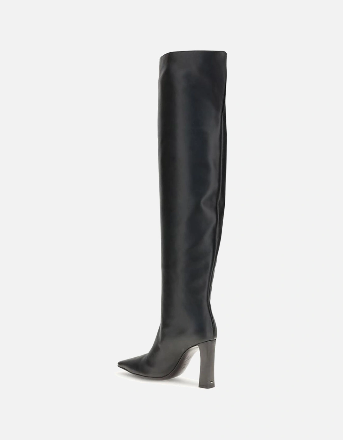 Extra High Leather Boots with Squared Heel Women - Black