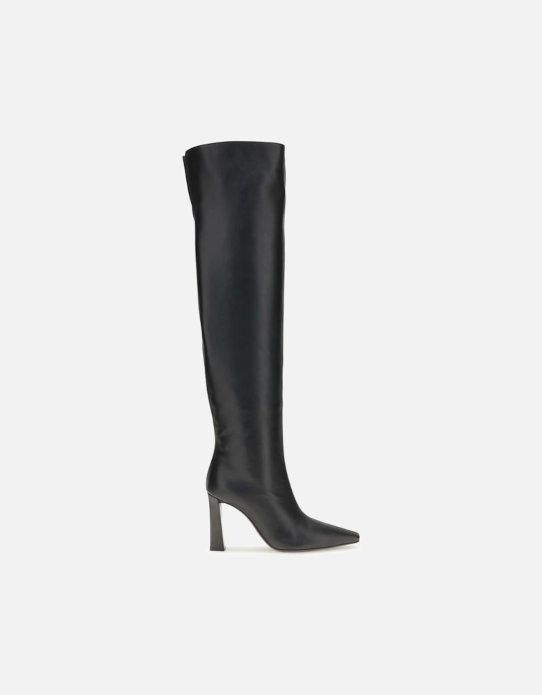 Extra High Leather Boots with Squared Heel Women - Black