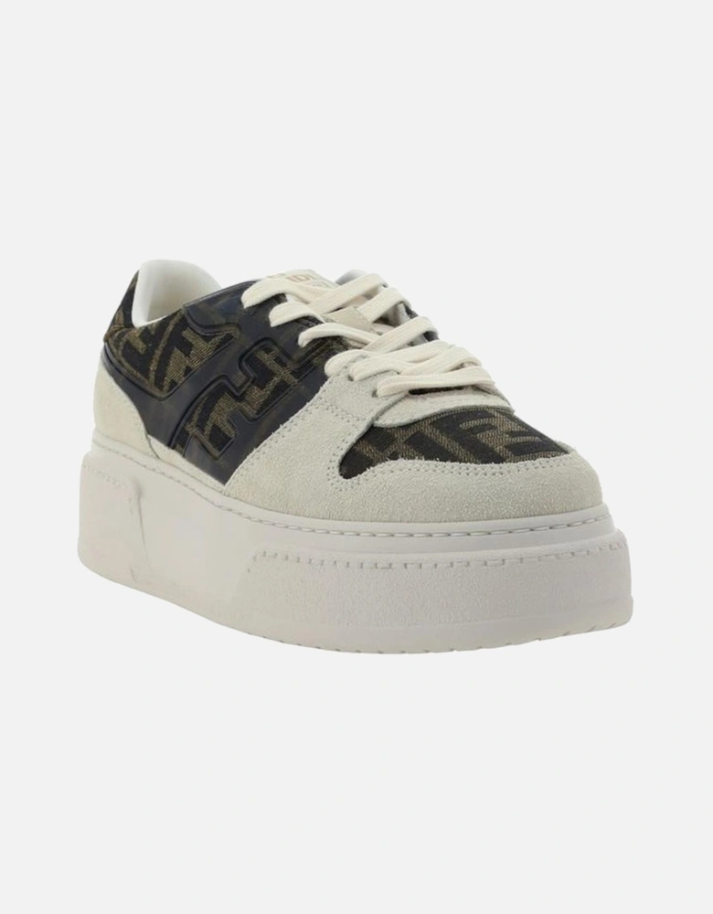 Suede-Effect Leather Jacquard FF Pattern Sneakers Women - Brown