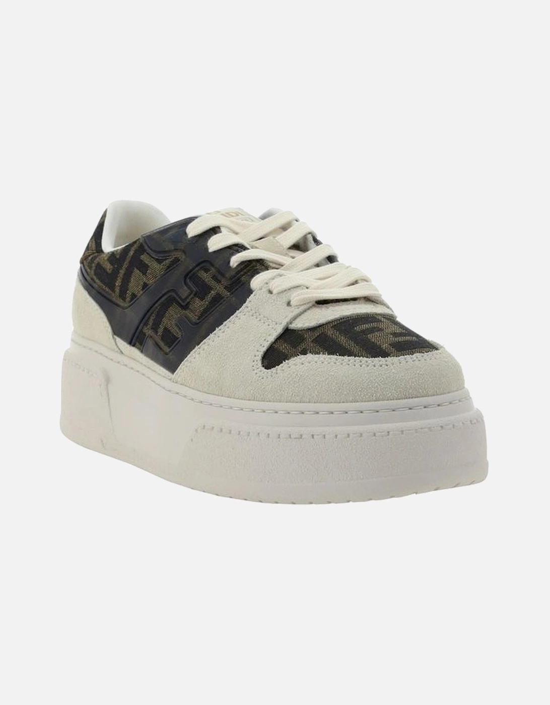 Suede-Effect Leather Jacquard FF Pattern Sneakers Women - Brown