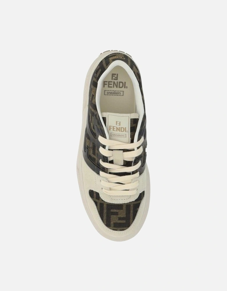 Suede-Effect Leather Jacquard FF Pattern Sneakers Women - Brown