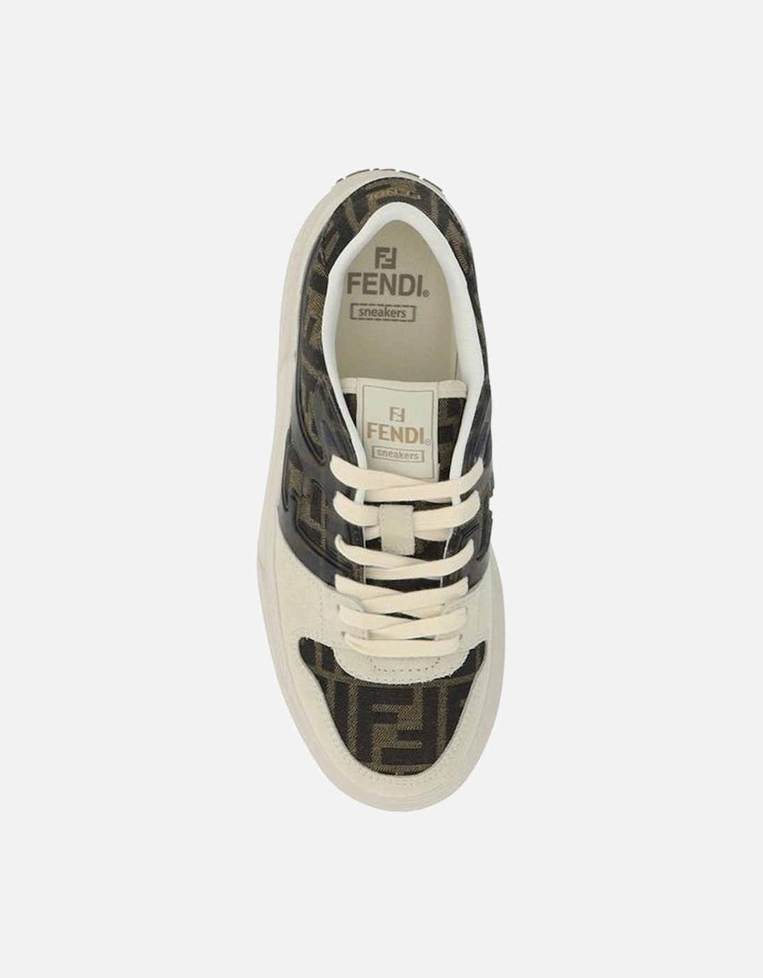 Suede-Effect Leather Jacquard FF Pattern Sneakers Women - Brown
