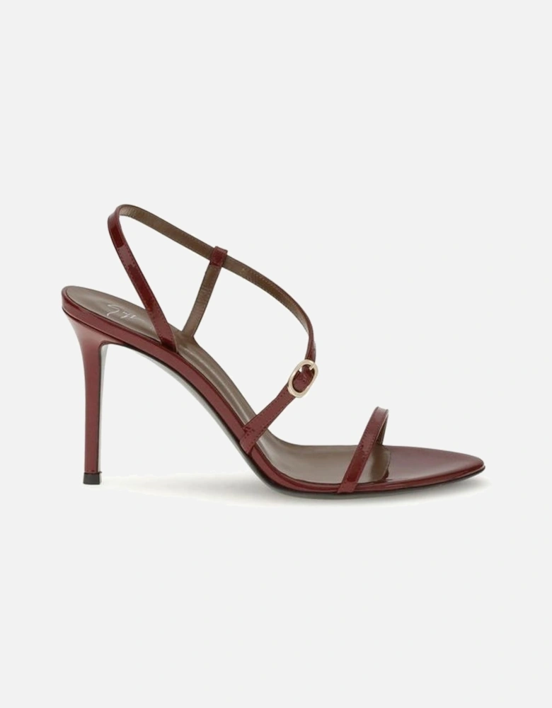 Patent Leather Stiletto Heel Sandals with Gold Buckles Women - Red
