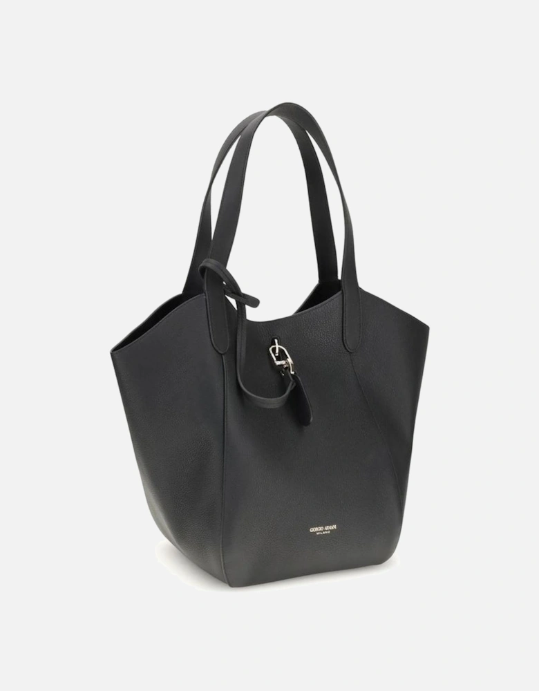 Medium Suede Handbag with Metal Ring Closure Women - Black