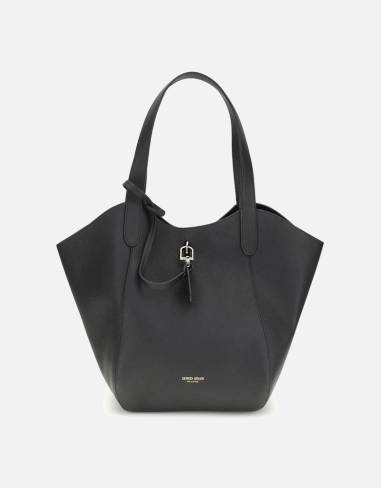Medium Suede Handbag with Metal Ring Closure Women - Black