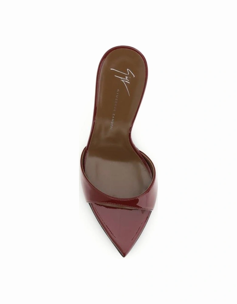 Glossy Patent Leather Pointed Open-Toe Mule Sandals Women - Bordeaux