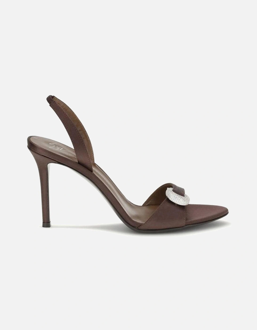 Rhinestone Detail Silk Stiletto Slingback Sandals Women - Brown, 5 of 4