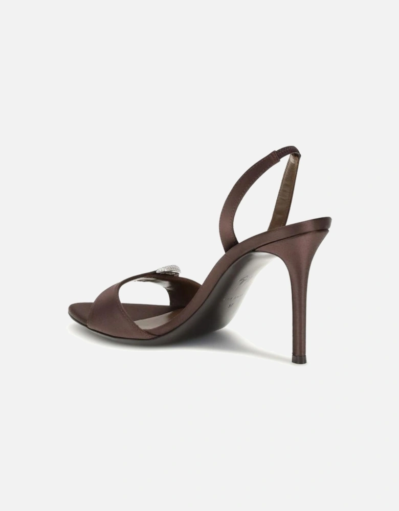 Rhinestone Detail Silk Stiletto Slingback Sandals Women - Brown