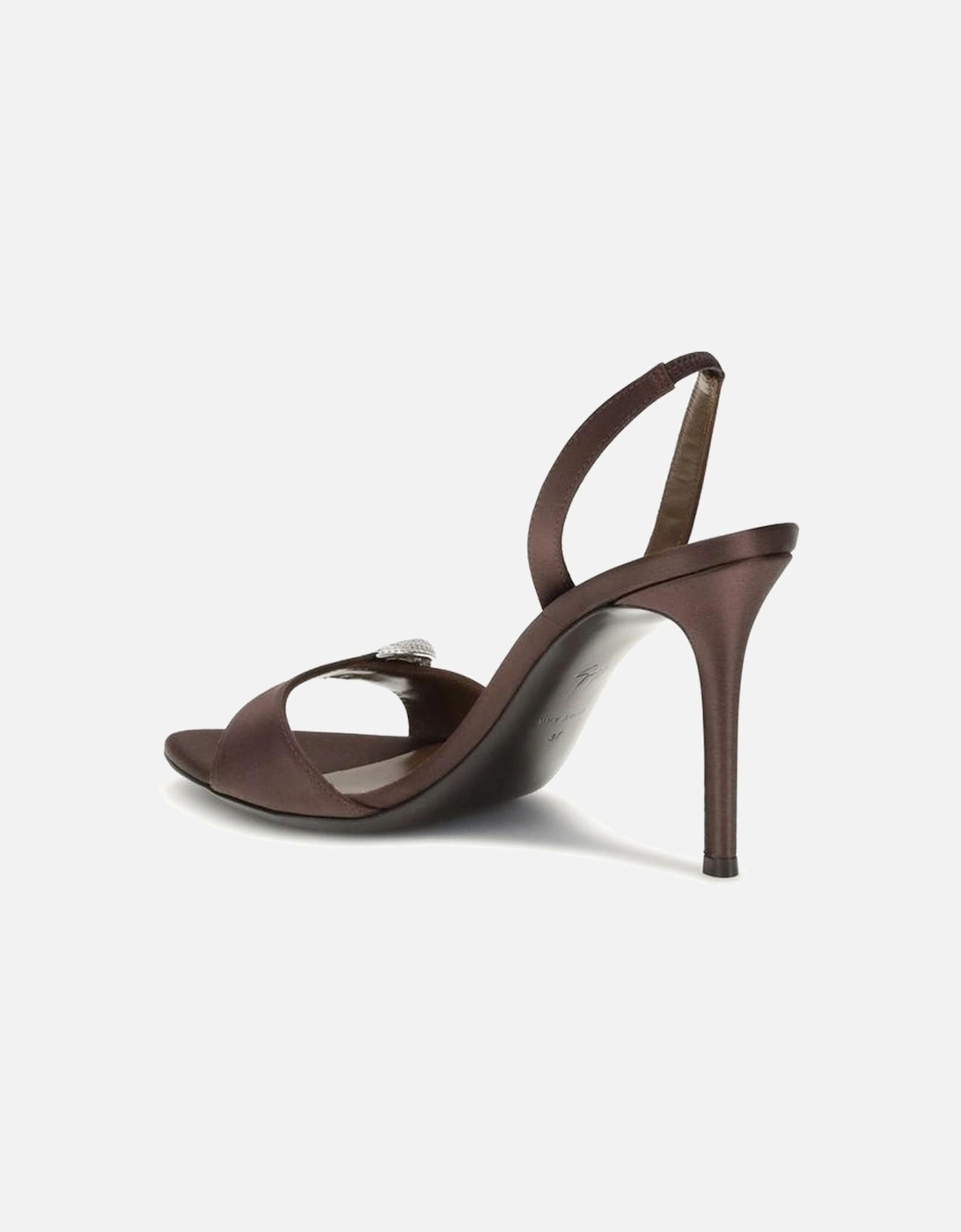 Rhinestone Detail Silk Stiletto Slingback Sandals Women - Brown
