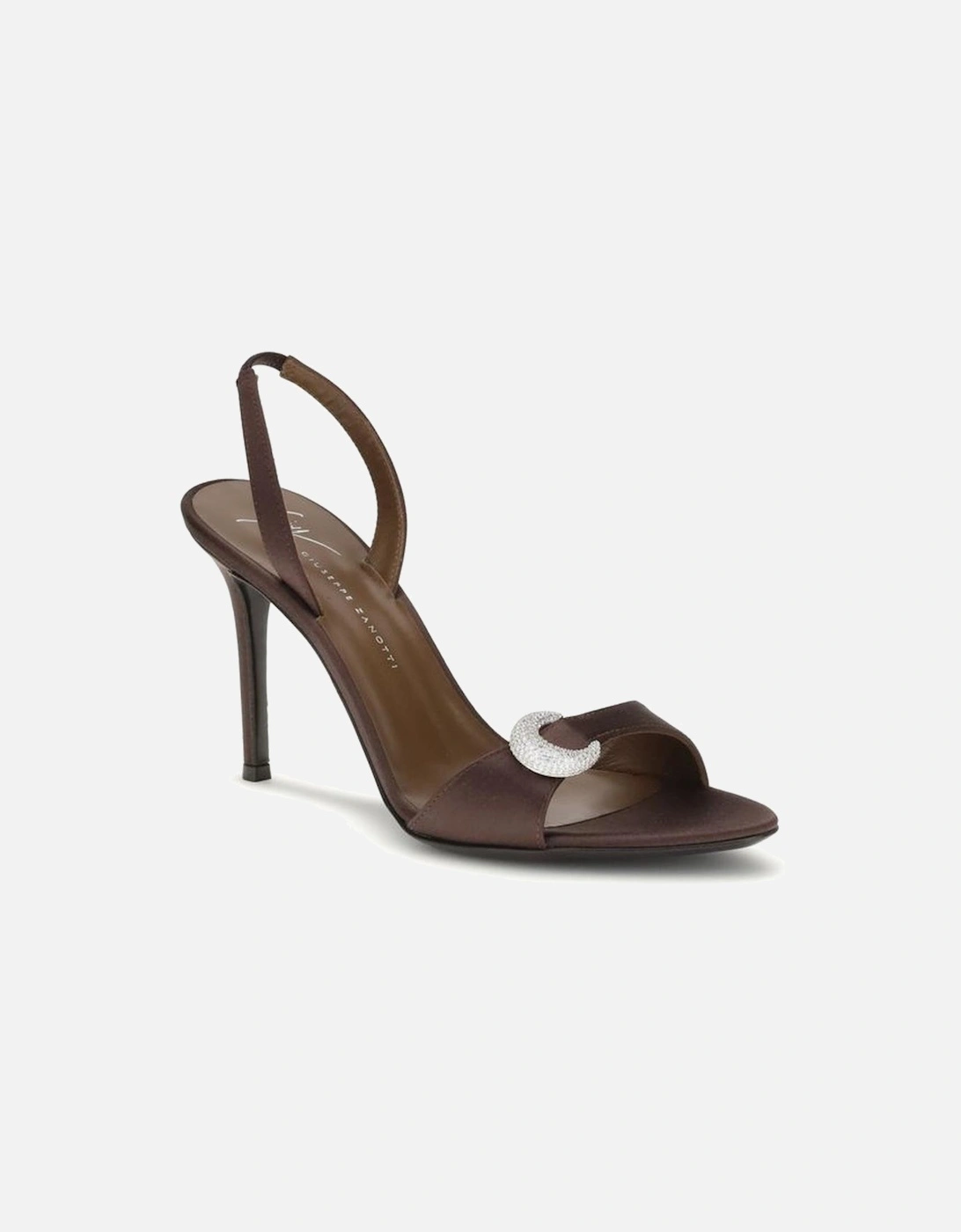 Rhinestone Detail Silk Stiletto Slingback Sandals Women - Brown