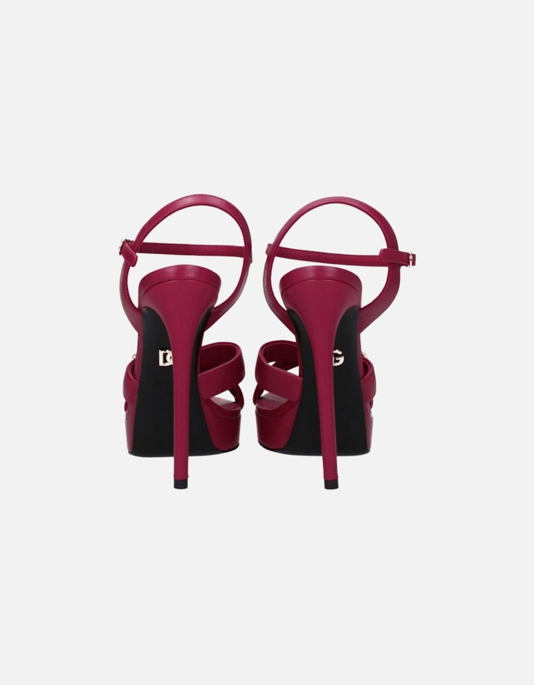 High Heel Leather Sandals with Buckle Closure Women - Pink