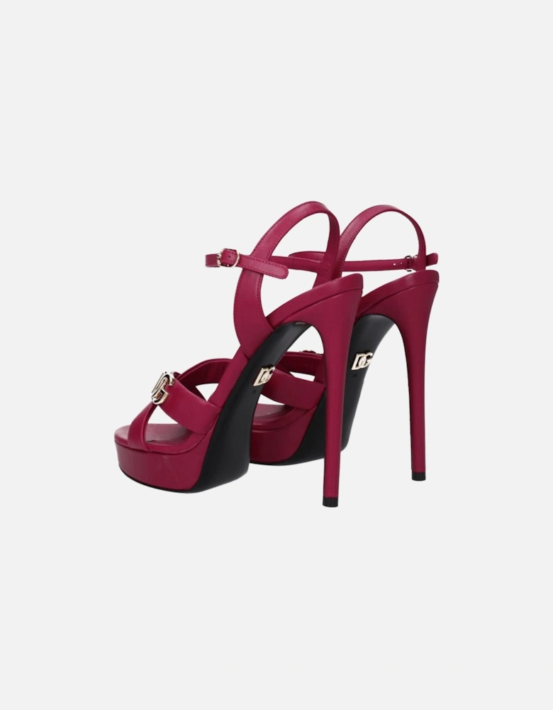 High Heel Leather Sandals with Buckle Closure Women - Pink